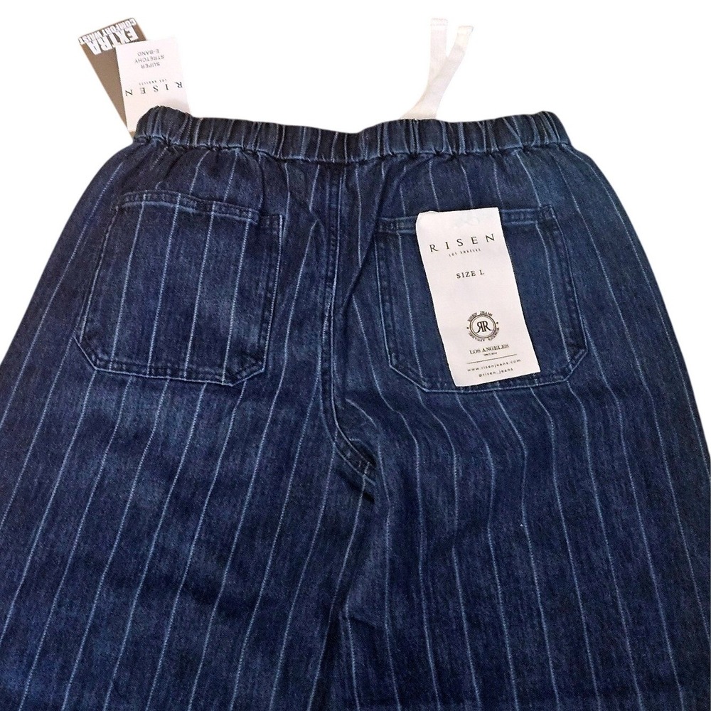 Risen Jeans Los Angeles Pinstripe Wide Leg Denim Pants Indigo Blue Womens Large - Picture 6 of 13